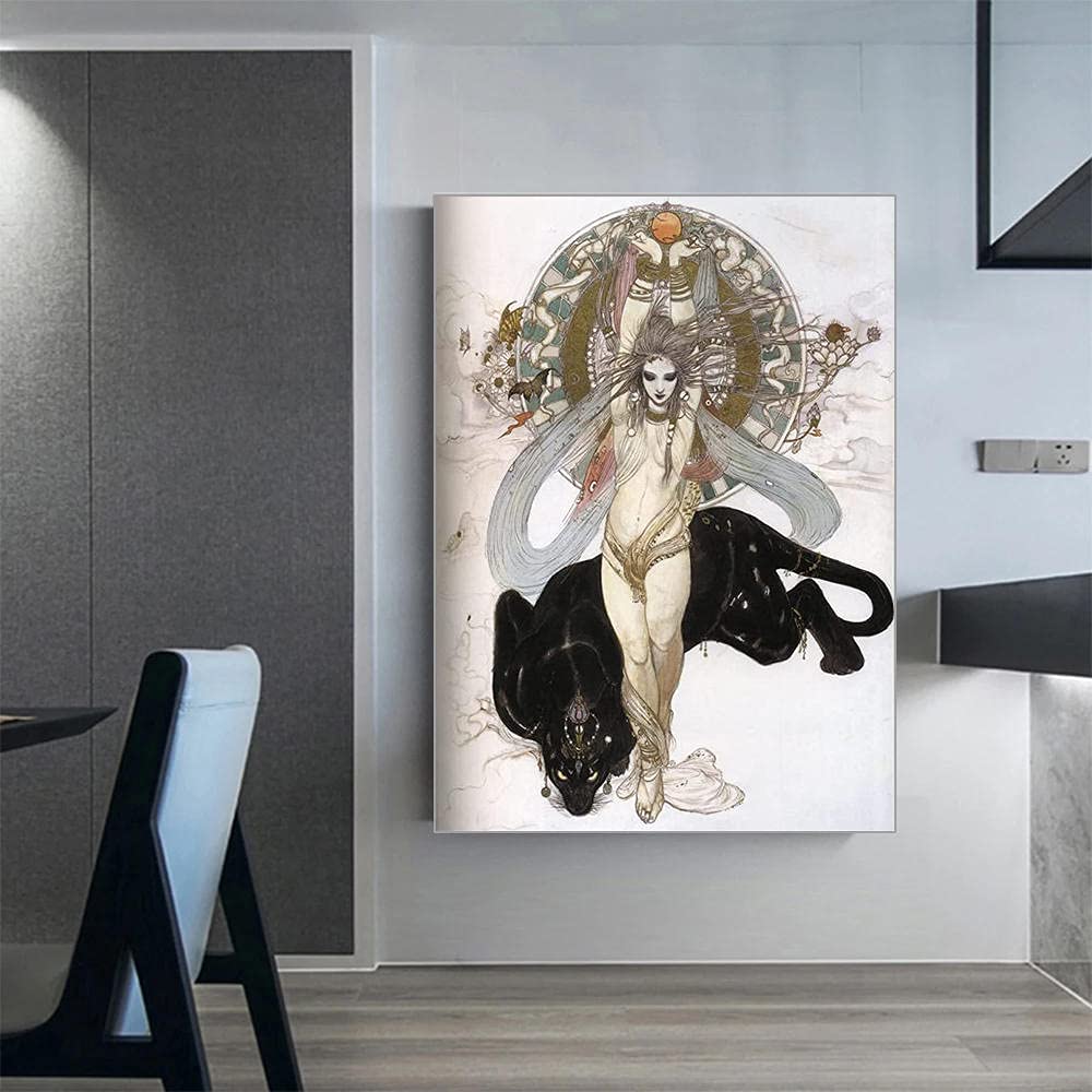 Yoshitaka Amano Painting God Witch Woman Poster Goddess Black